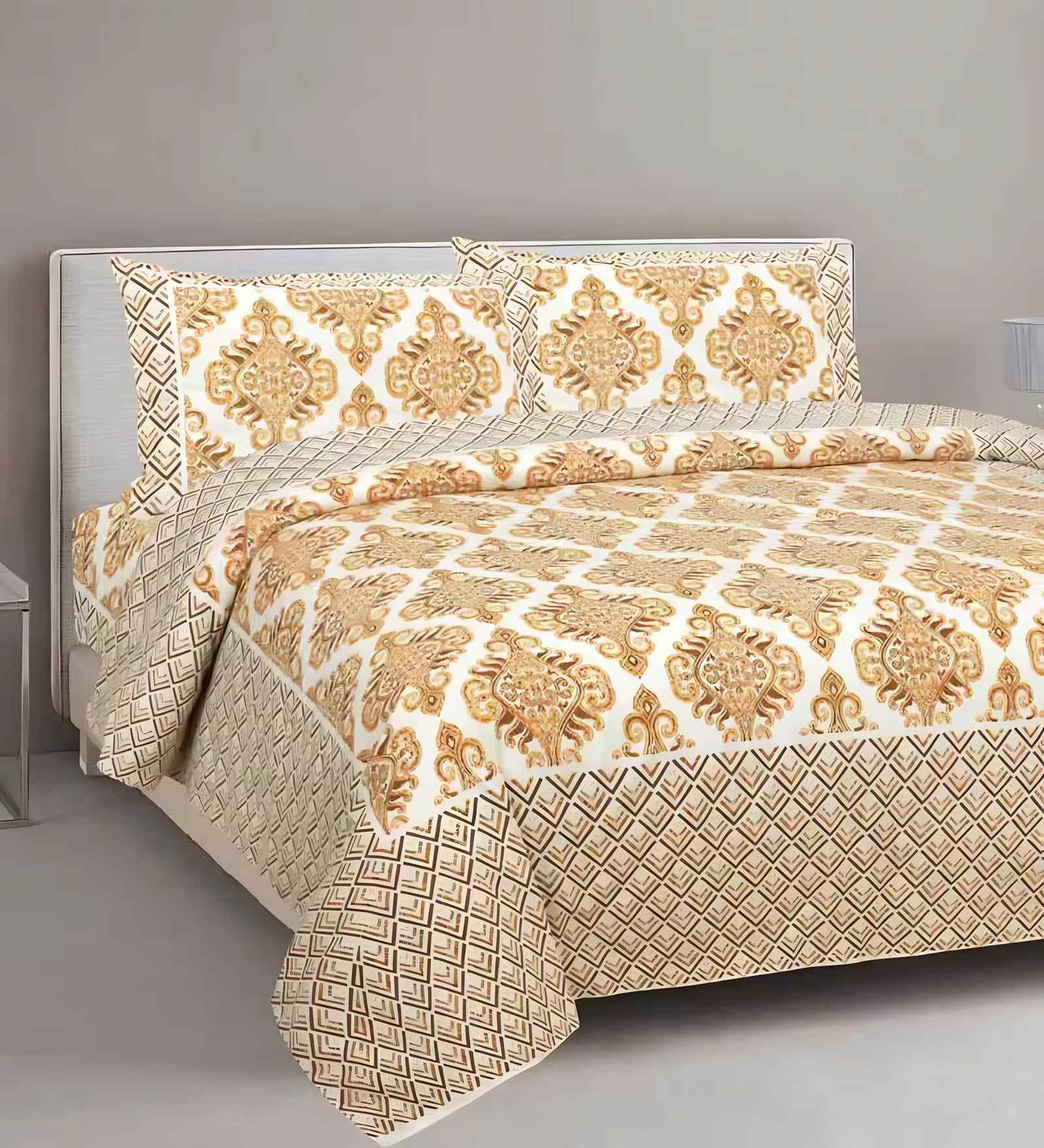 Mustard Floral 180 TC Cotton  King Sized Bedsheet with 2 Pillow Covers