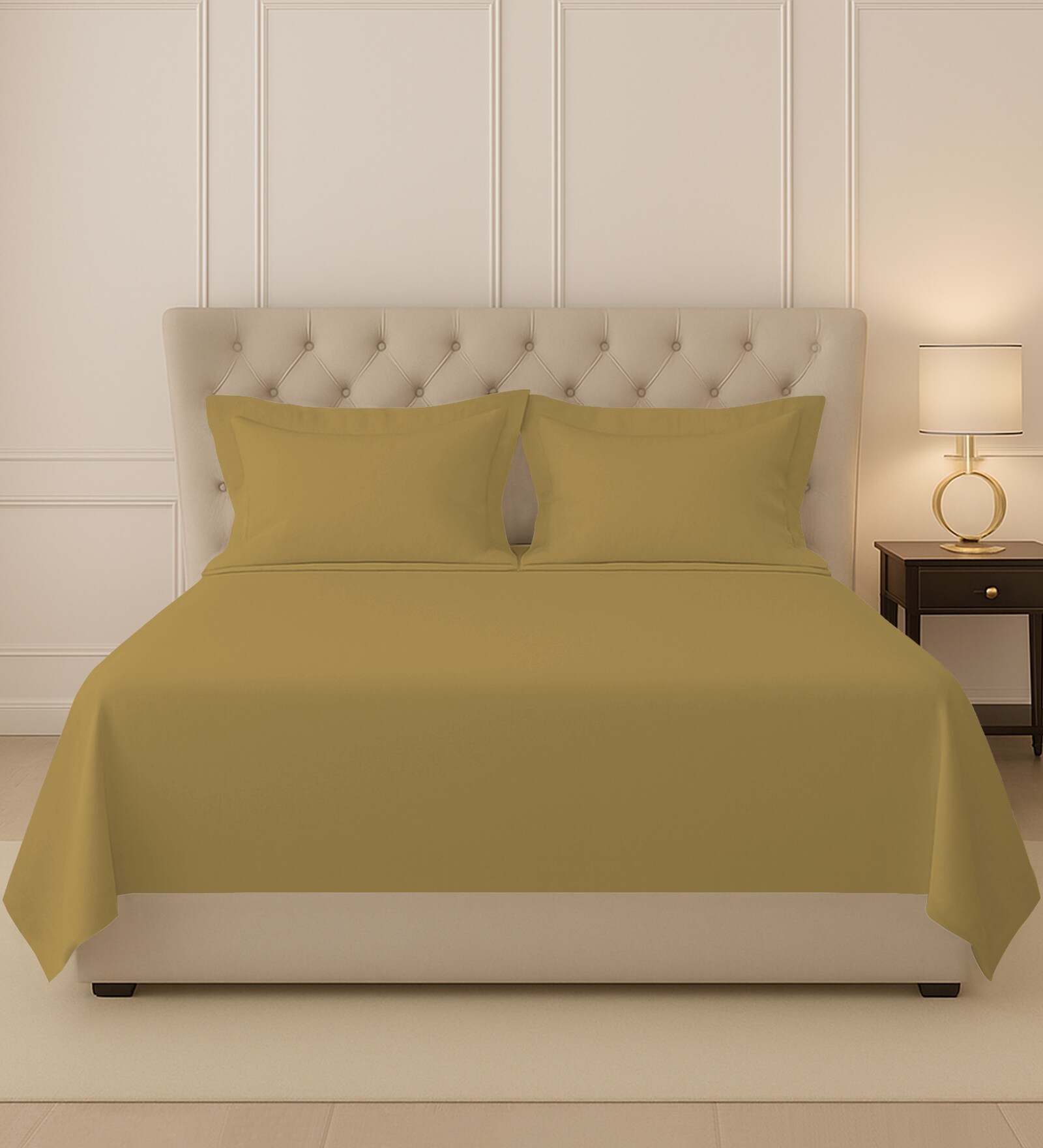 Mustard Gold Solid 400 TC Cotton King Sized Bedsheet with 2 Pillow Covers