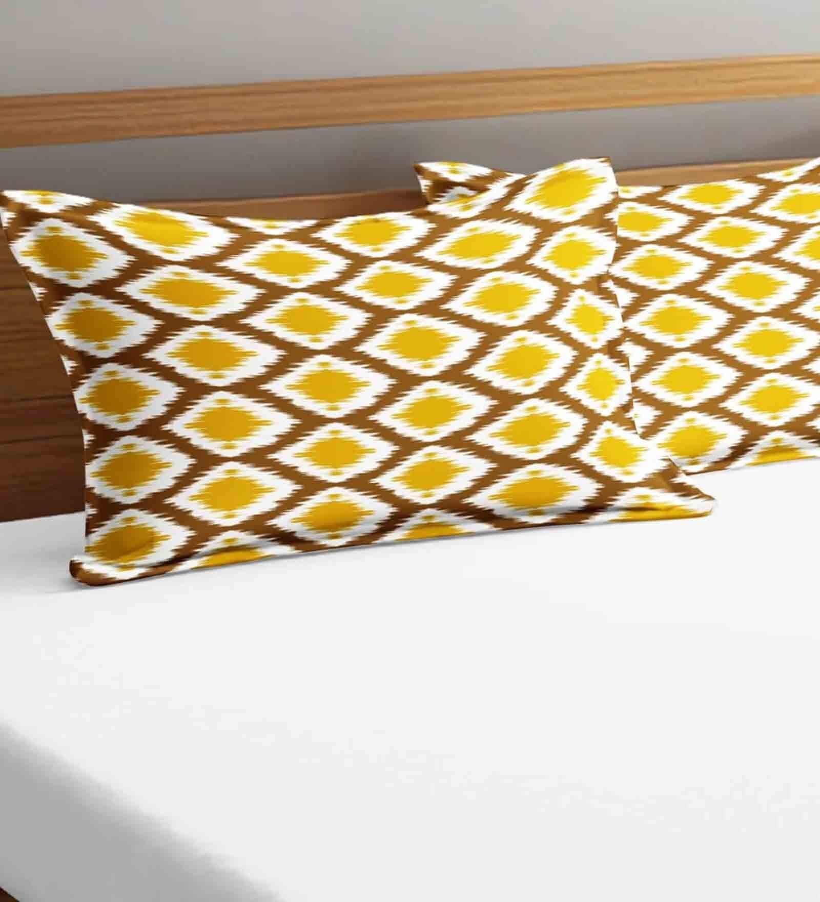 Mustard Ikat 210 TC Cotton Pillow Covers Set of 2