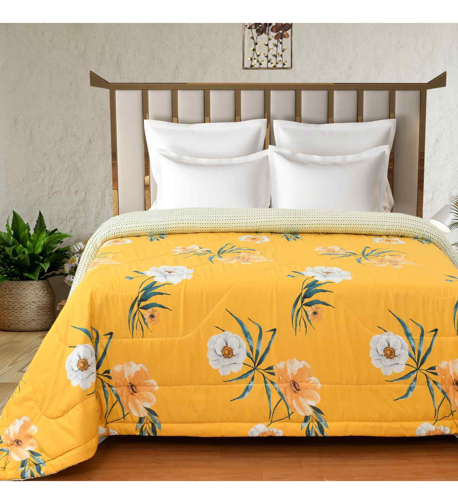 Mustard Microfiber Floral 180 GSM Double Size Reversible Comforter