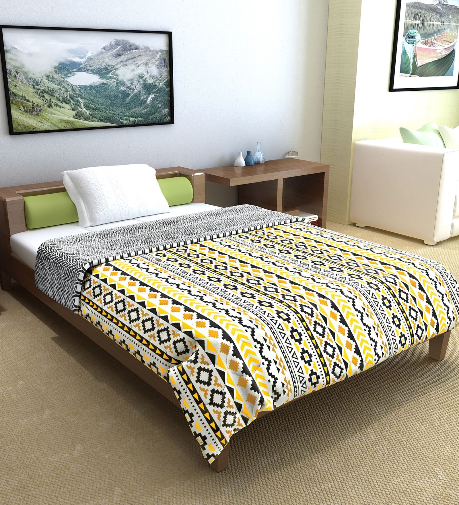 Mustard Mint Microfiber Abstract 120 Gsm Single Comforter