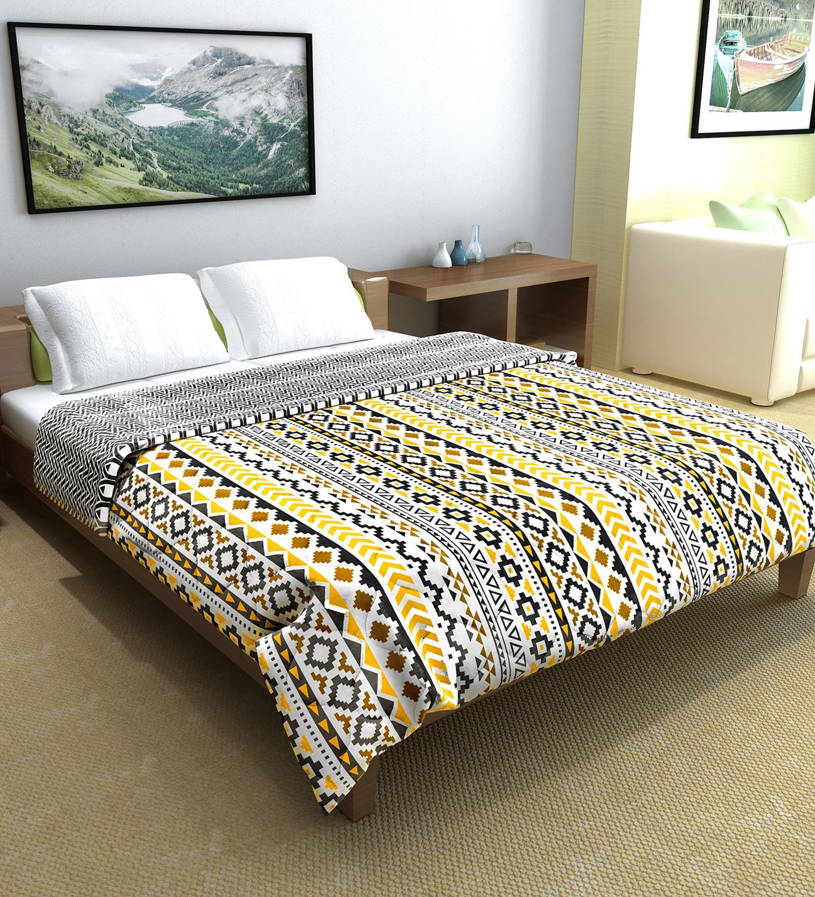 Mustard Mint Microfiber Abstract 150 Gsm Double Comforter