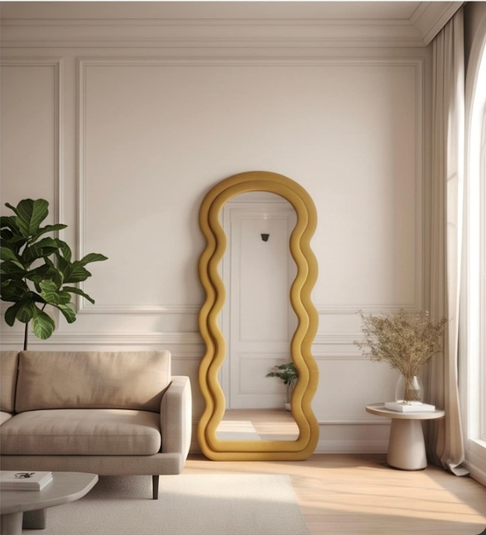 Mustard Ripple Edge Floor Mirror (170 x 70) CM