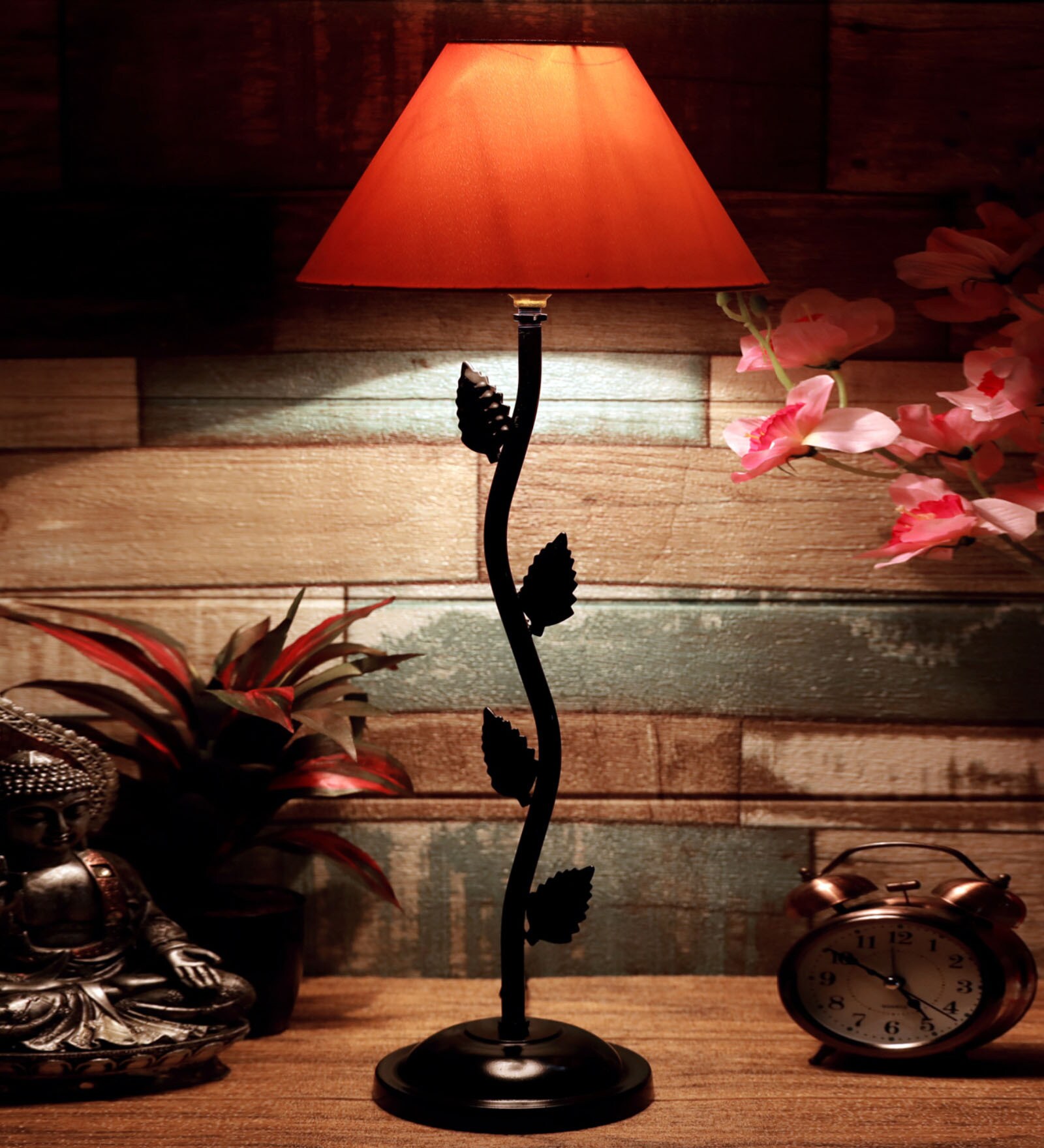 Orange Shade Table Lamp With Metal Base
