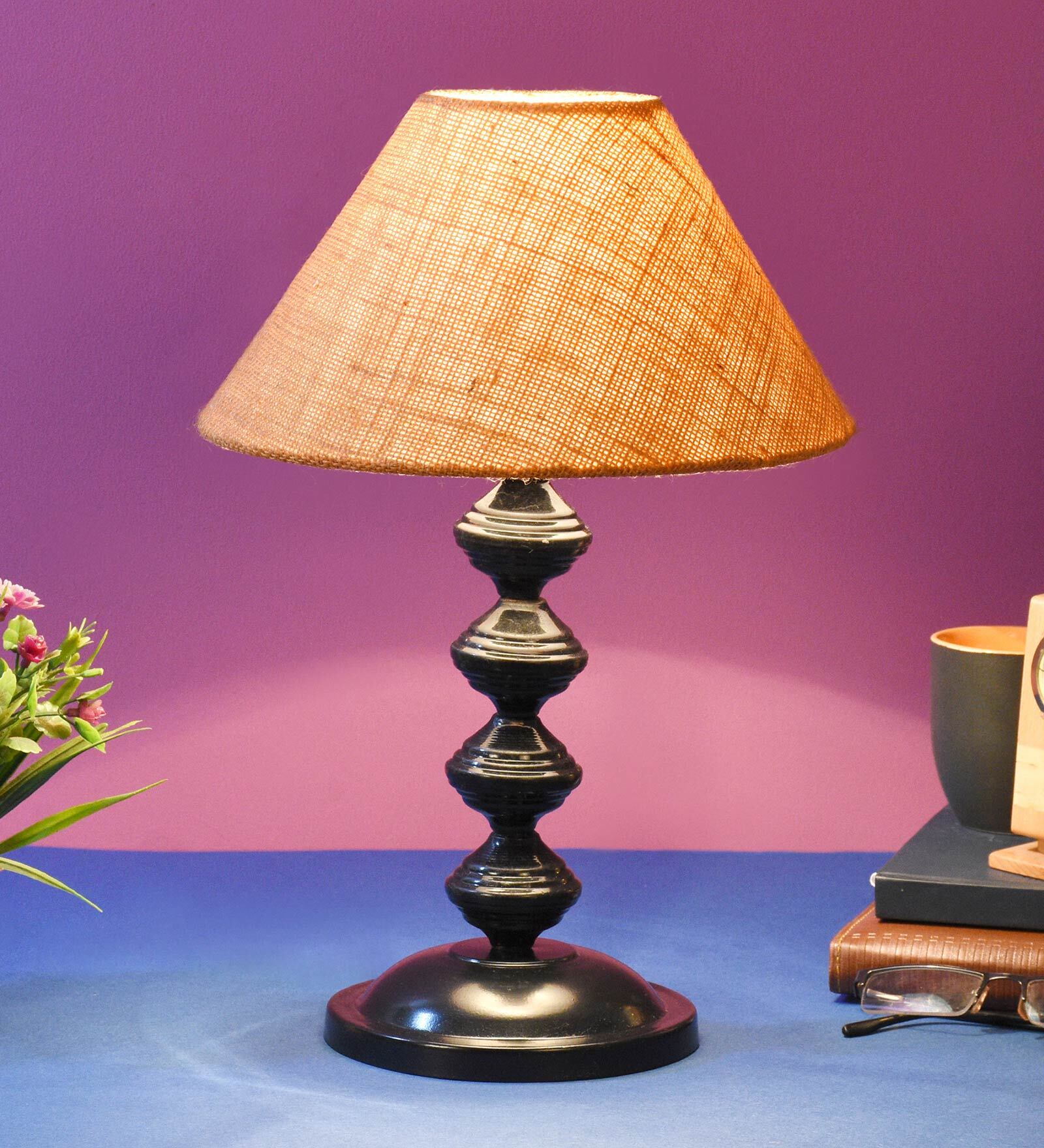 Mustard Shade Table Lamp With Metal Base