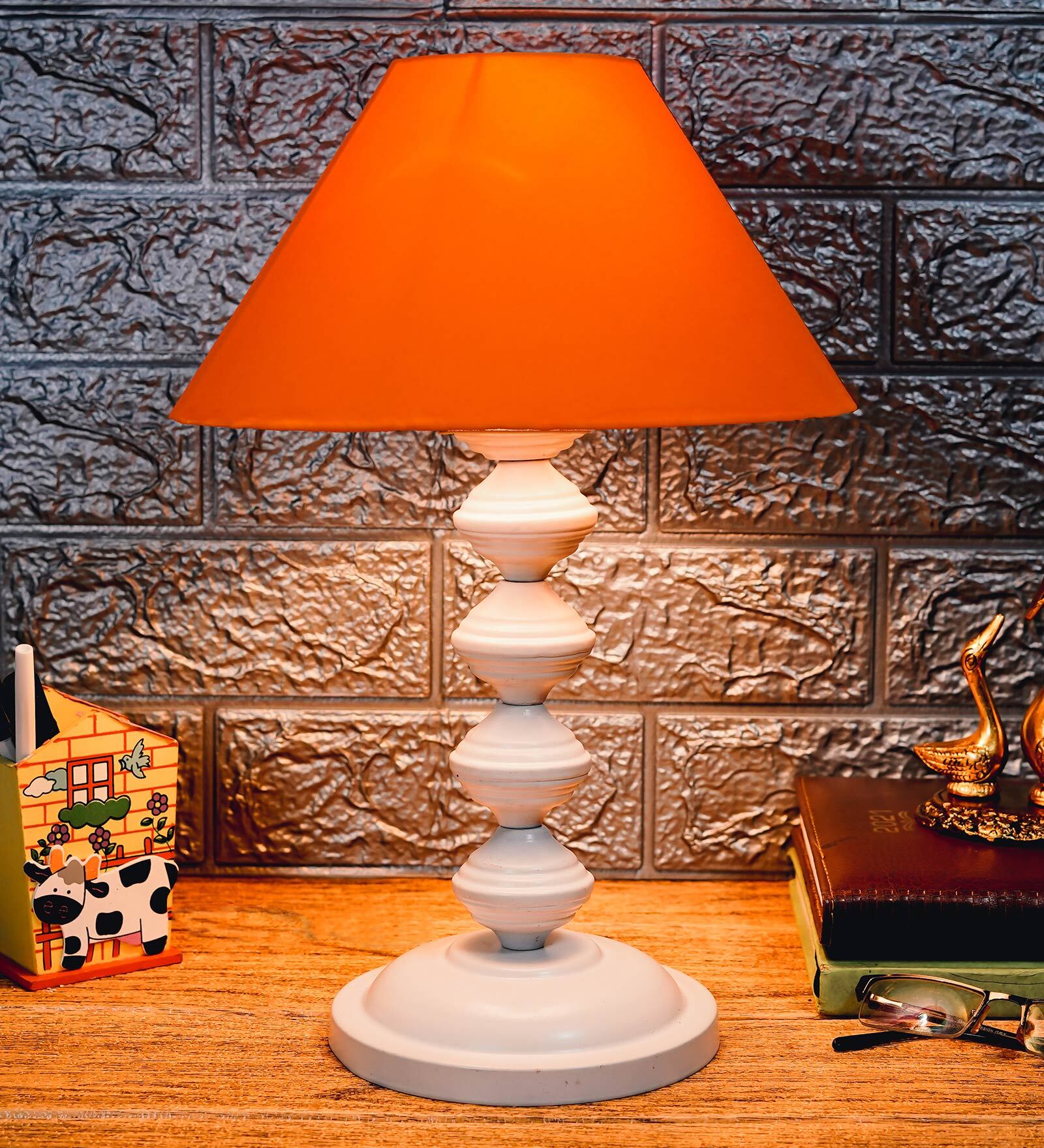 Mustard Shade Table Lamp With Metal Base