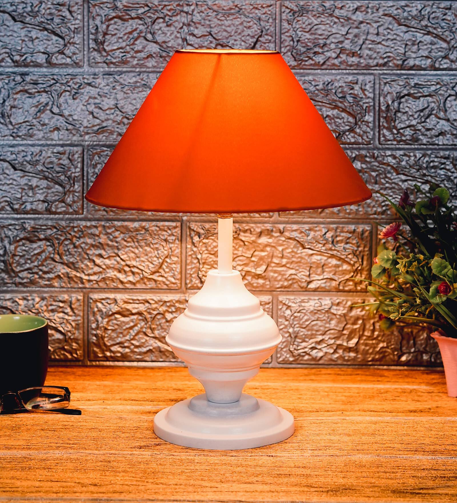 Mustard Shade Table Lamp With Metal Base