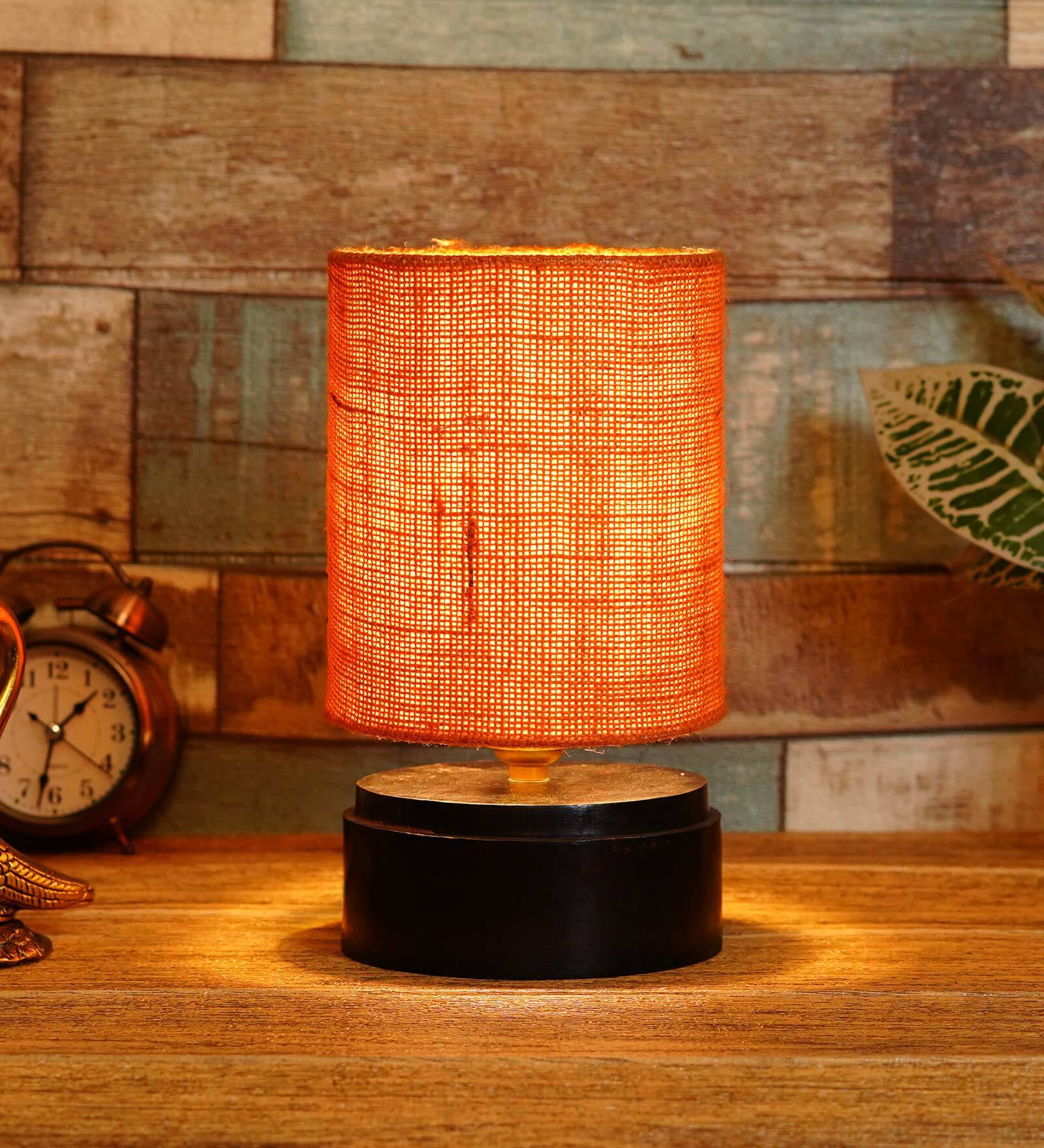 Mustard Shade Table Lamp With Wood Base