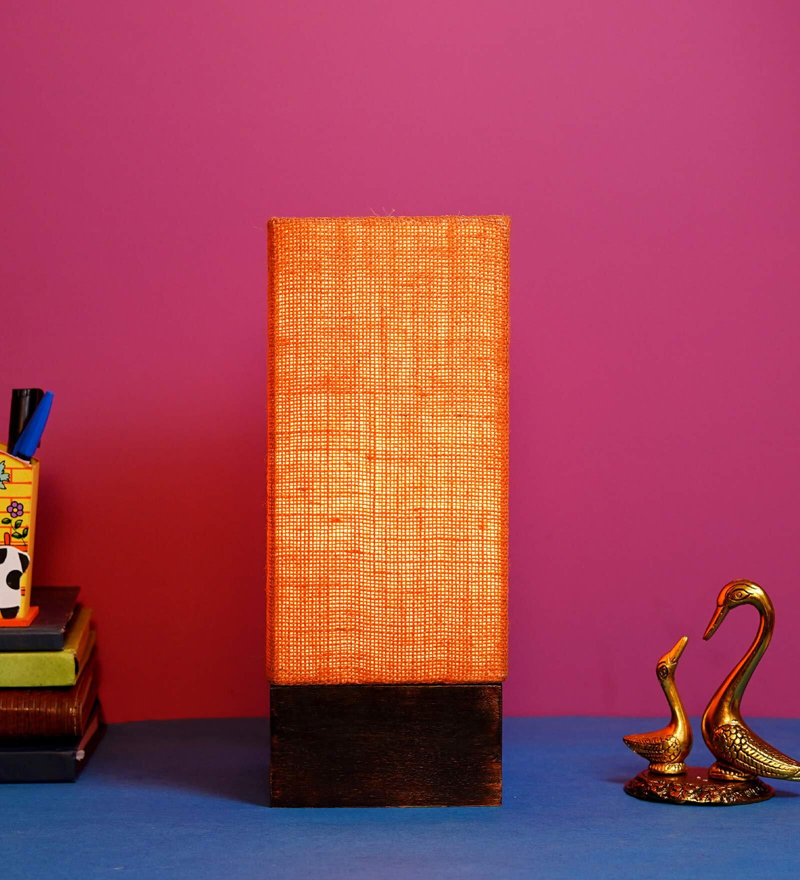Sanna Mustard Natural Fiber Shade Table Lamp With Wood Base