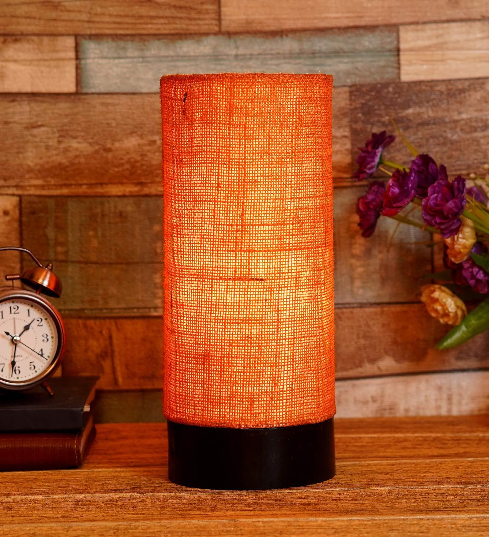 Chicago Mustard Natural Fiber Shade Table Lamp With Wood Base