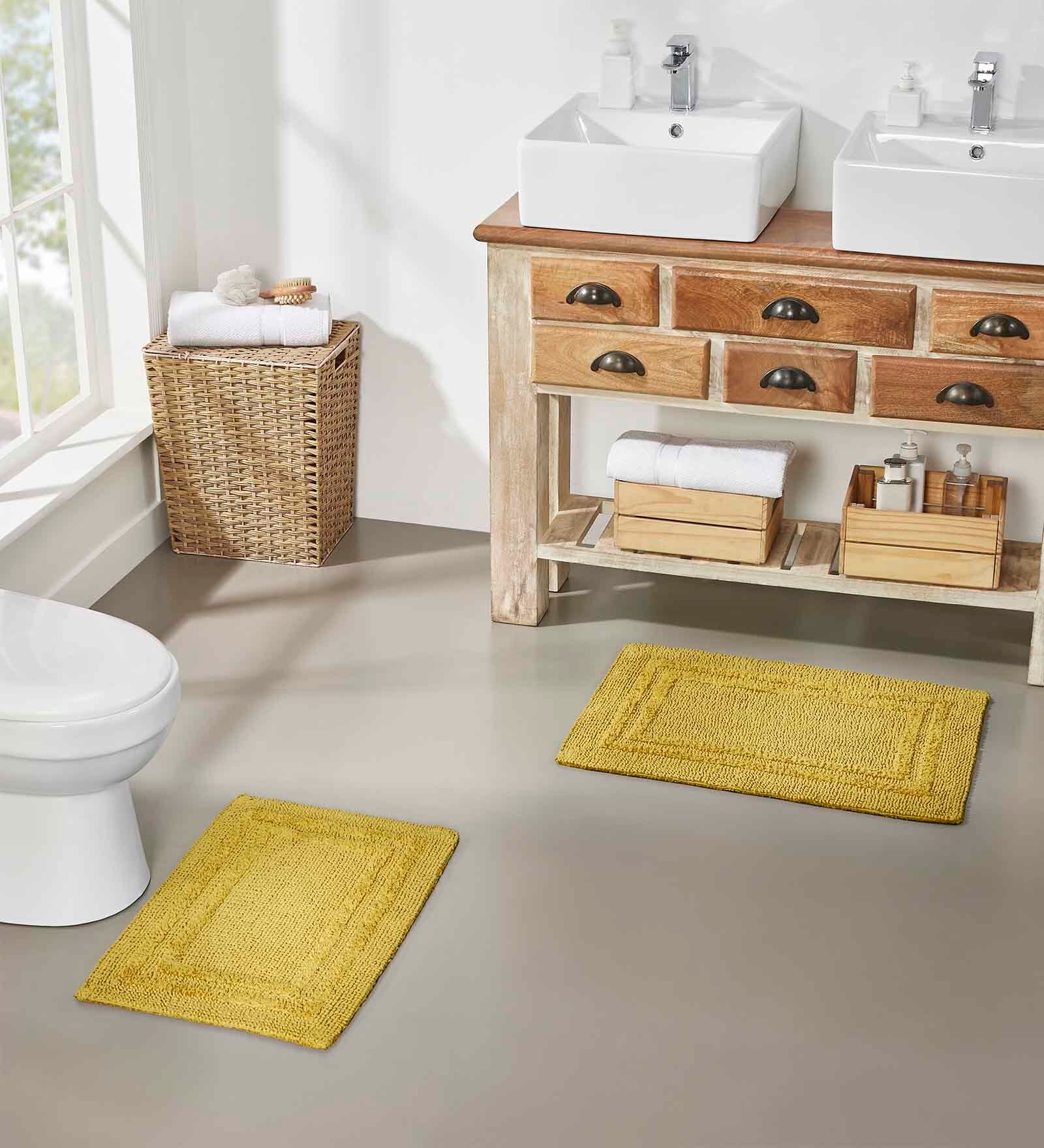 Mustard Solid MicroFibre 14x10 Inches Antiskid Bath Mats