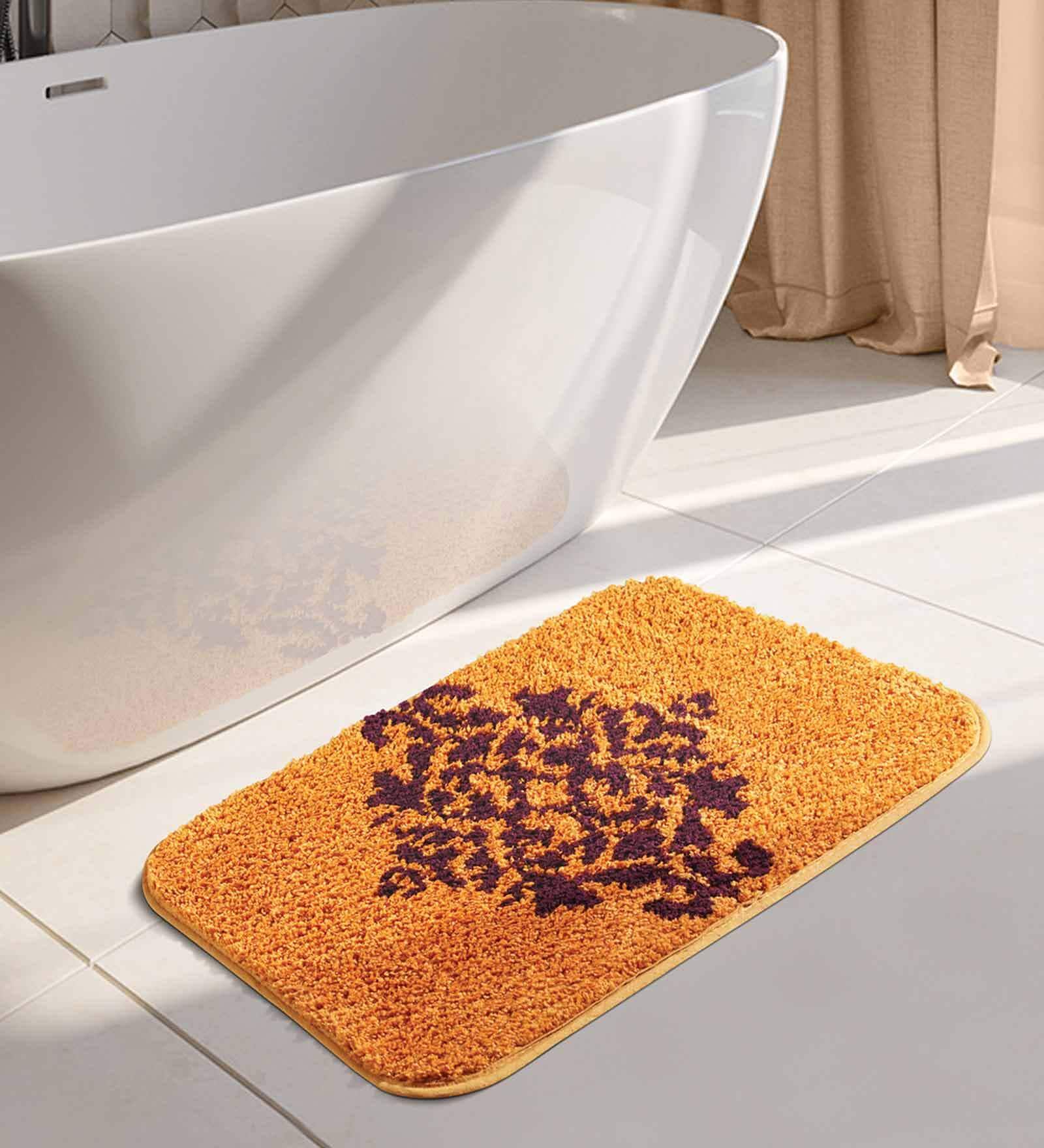 Mustard Traditional Polyester 24x16 Inches AntiSkid Bath Mat