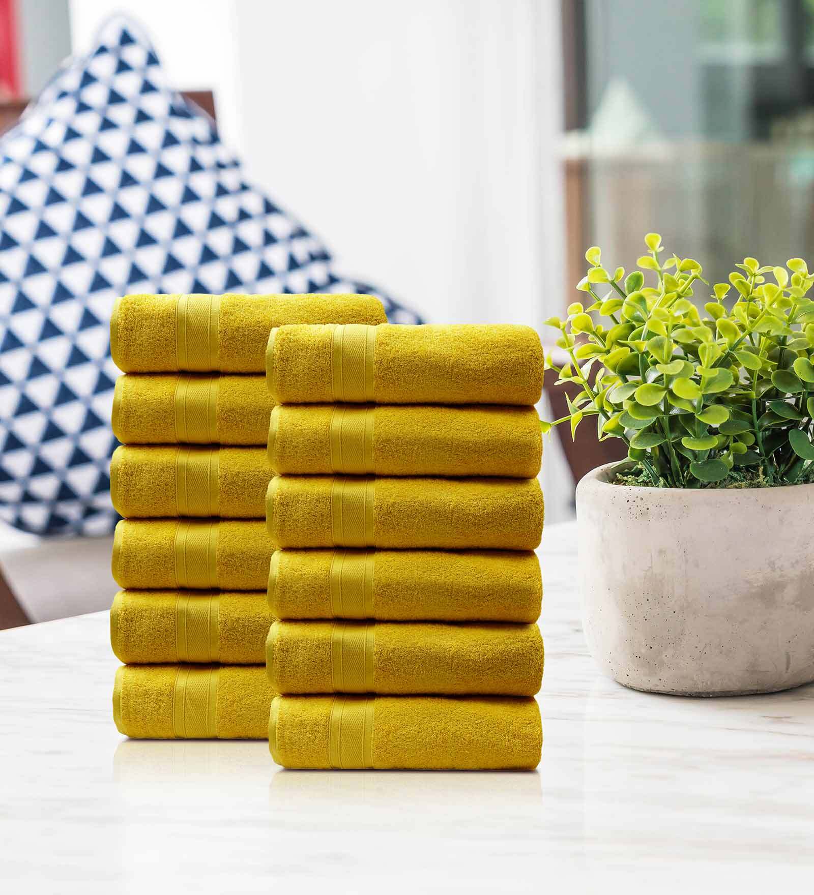 Mustard Yellow 500 GSM 100% Cotton Face Towel (Set of 12)