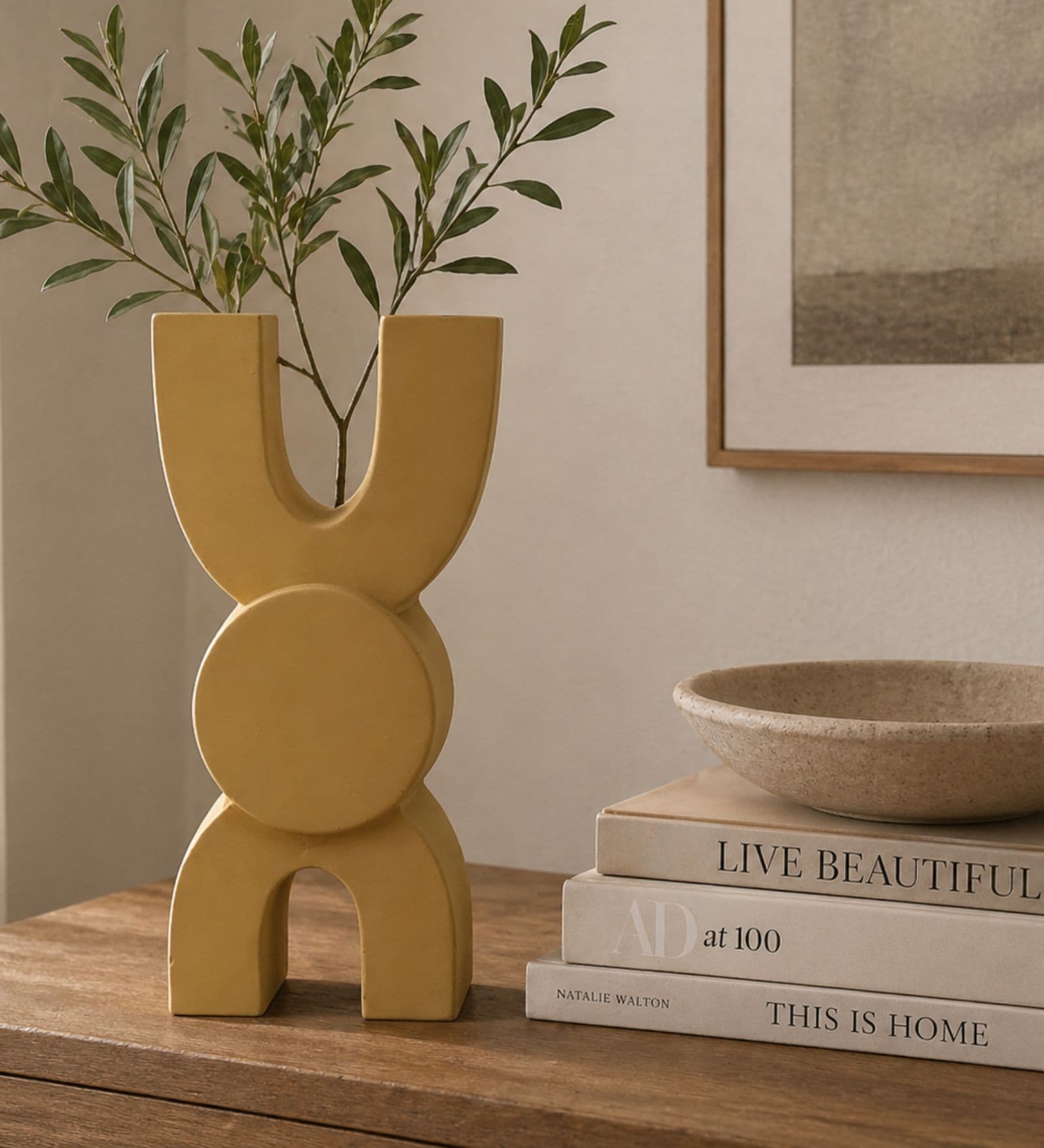 Musturd Yellow Modern Dual Tube Geometric Decorative Vase