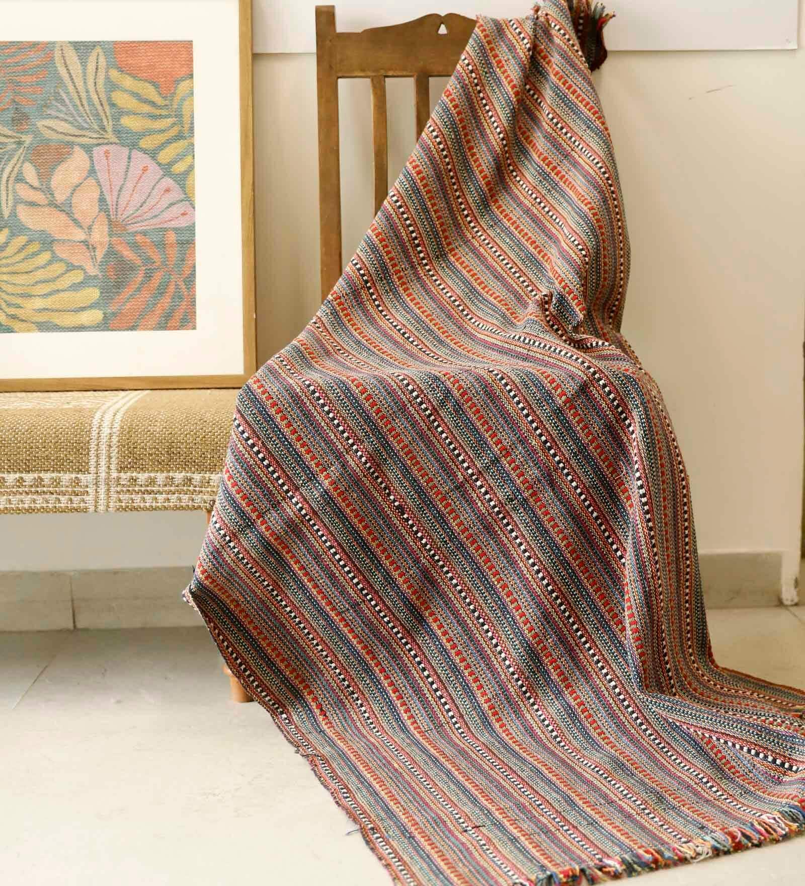 Mutlicolor Cotton Stripes 60X46 Inches Reversible Throw