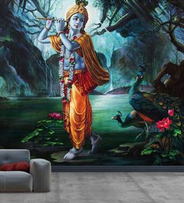 Buy Multicolor Non Woven Paper Mesmerizing Krishna Wallpaper By