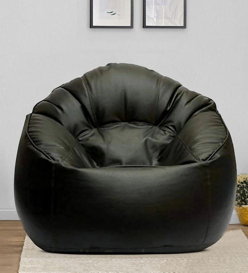 Muddha XXXL Leatherette Bean Bag with Beans in Black Colour