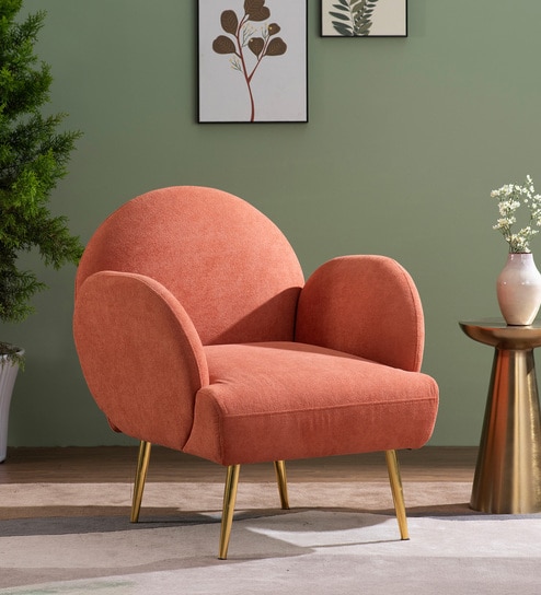 Muffle Fabric Lounge Chairs In Orange Colour