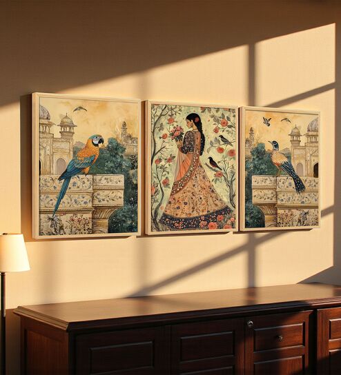Palace Architecture Wall Art with Parrots Framed Set of 3-image-13