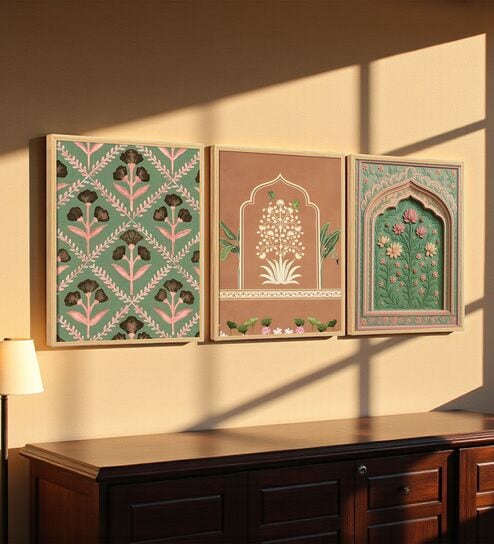Mughal Floral Wall Art Framed Set of 3-image-34