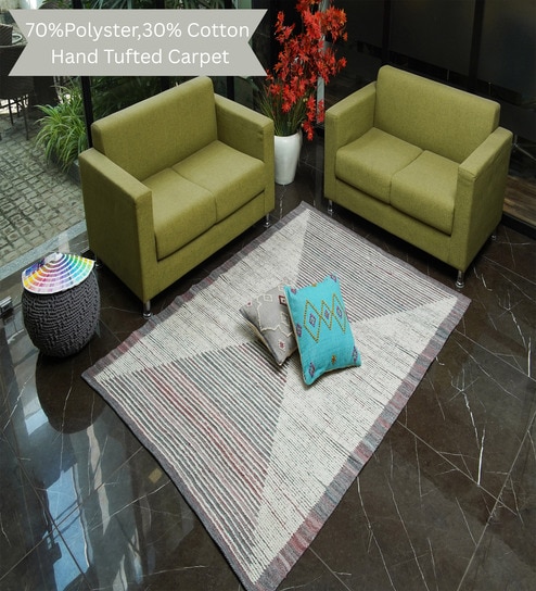 Mutlicolor Floral Polyester And Cotton Hand Tufted Carpet-image-39