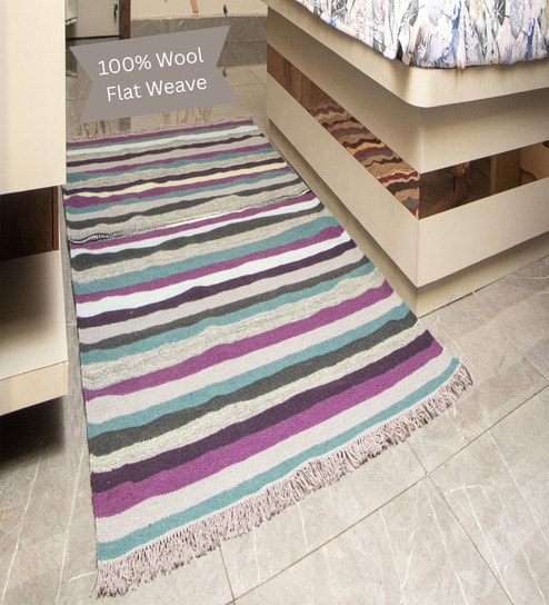 Mutlicolor Stripes Wool Hand Woven Carpet-image-44