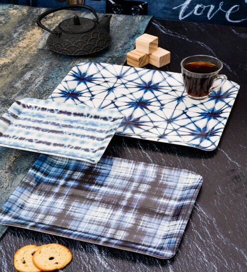 Multicolour Vibrant  Melamine  (Set of 3) Serving Tray Set