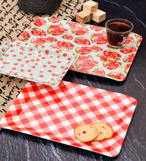 Multicolour Vibrant  Melamine  (Set of 3) Serving Tray Set