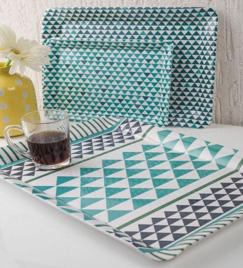 Multicolour Vibrant  Melamine  (Set of 3) Serving Tray Set