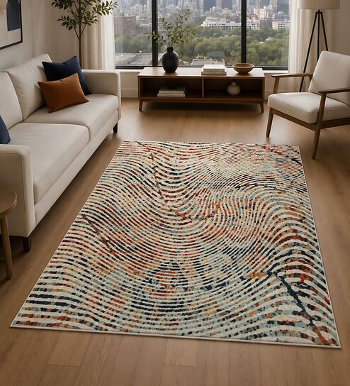 Multi-color Contemporary PP Heatset 6 x 9 Feet Machine -Made Carpet-image-48