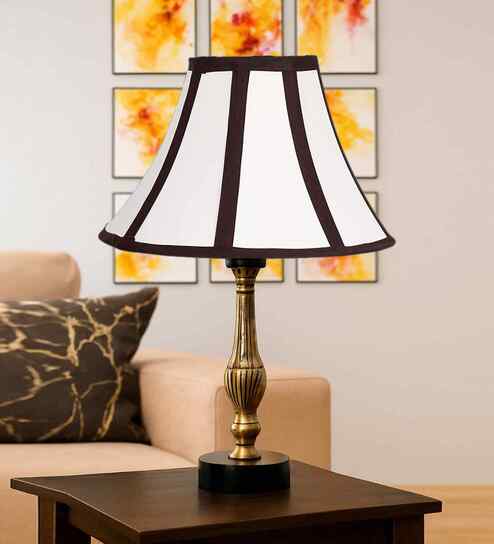Multi-Color Cotton Vintage  Lamp With Metal & Wood Base  12X16.5