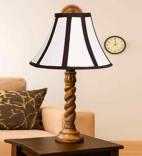 Multi-Color Cotton Vintage  Lamp With Wood Base 12X19.75