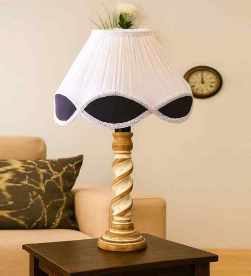 Multi-Color Cotton Vintage  Lamp With Wood Base 12X20.75