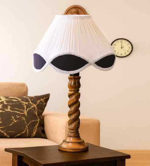 Multi-Color Cotton Vintage  Lamp With Wood Base 12X20.75