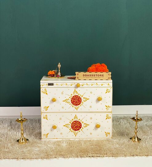 White MDF & Sheesham Wooden Cabinet