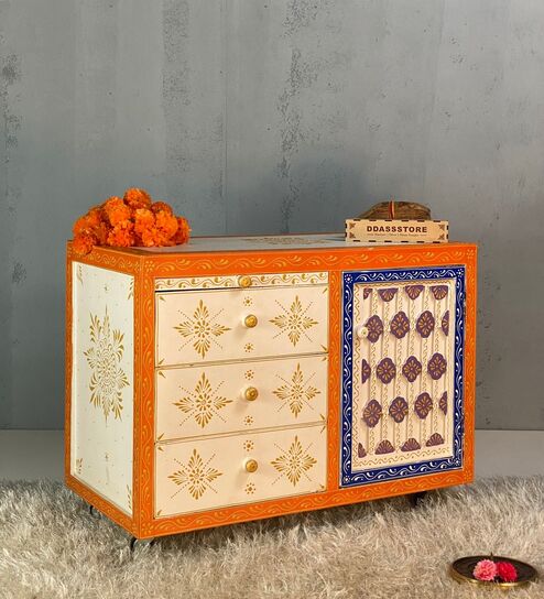White MDF & Sheesham Wooden Cabinet