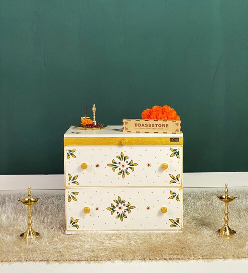 White MDF & Sheesham Wooden Cabinet