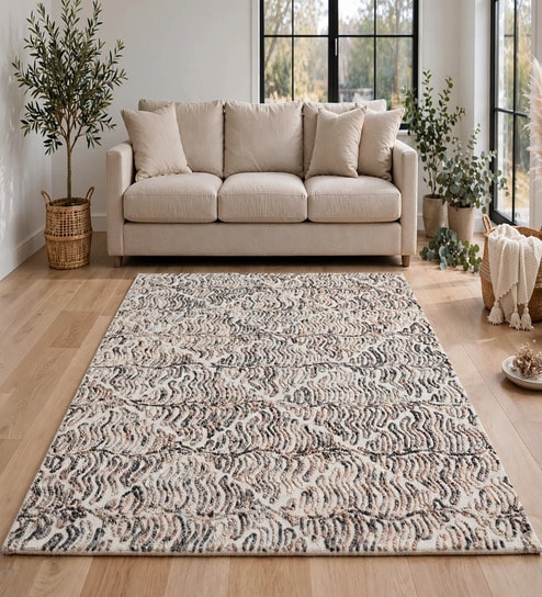Multi Colour Abstract Wool And Cotton 8 X 5 Feet Hand Tufted Carpet