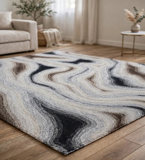 Multi Colour Contemporary Wool And Cotton 8 X 5 Feet Hand Tufted Carpet
