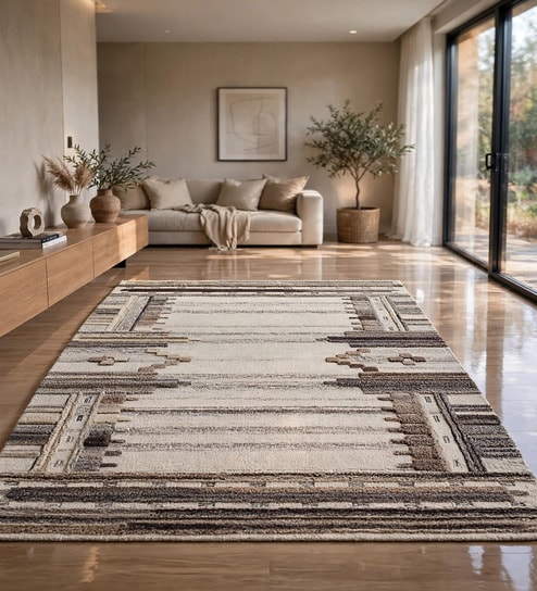 Cream Wool And Cotton 5 X 8 Ft Hand Tufted Carpet