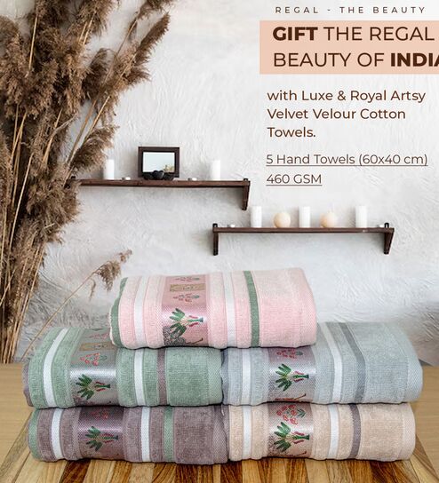 rangoli Multi Cotton Printed 460 GSM Hand Towels Pack of 5-picture-22