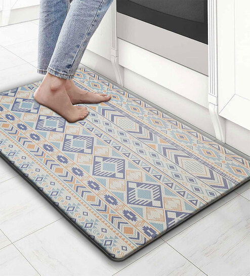 Multicolor Geometric Microfibre 30x18 Inches Anti Skid Door Mat