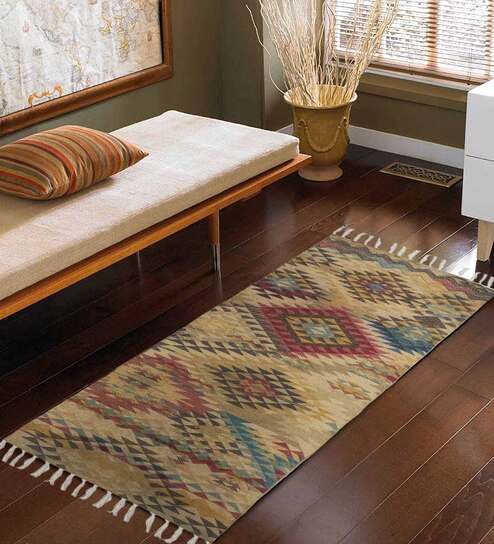 Multi Jute Cotton Geometrical 2x8 Feet Printed Carpet