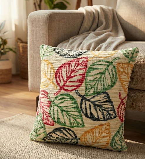 Multi Polyester Floral 16x16 inches Cushion Cover