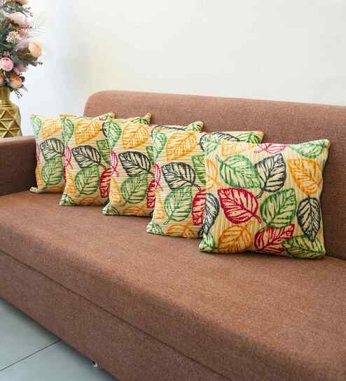 Multi Polyester Floral 16x16 inches Cushion Covers Set of 5