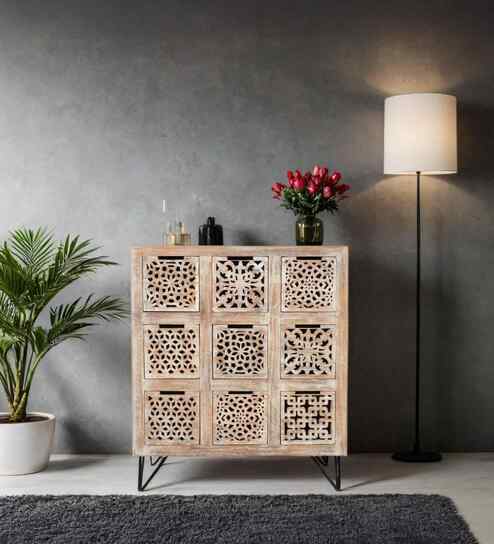 Mirin Solid Wood Chest of Drawers in Oak Finish