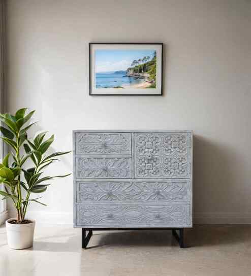 Zenith Solid Wood Chest of Drawers in Grey Finish
