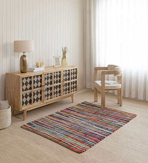 Multi Striped Hand Woven 6 Ft X 4 Ft  Dhurrie