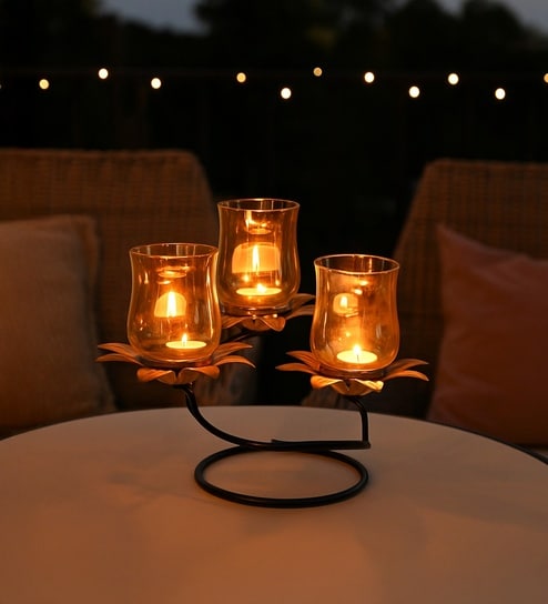 Golden Metal 3 Votive Tea Light Holder With Black Frame