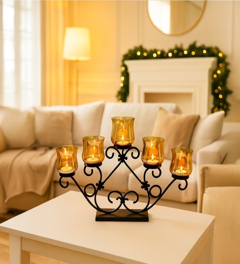 market 99 Black Glass 5 Votive Tea Light Holder-picture-24